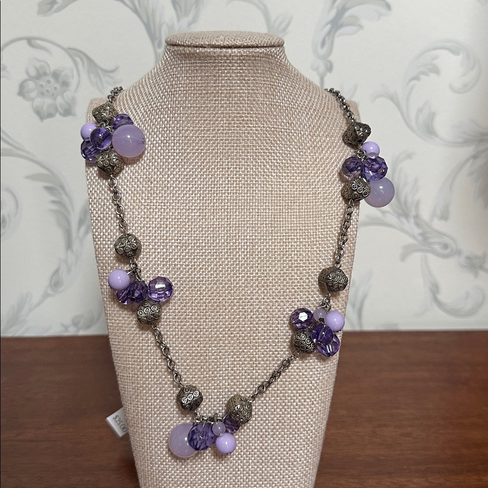 💜 NWT Jillian Michel Silver and Purple Beaded women’s Necklace new with tags